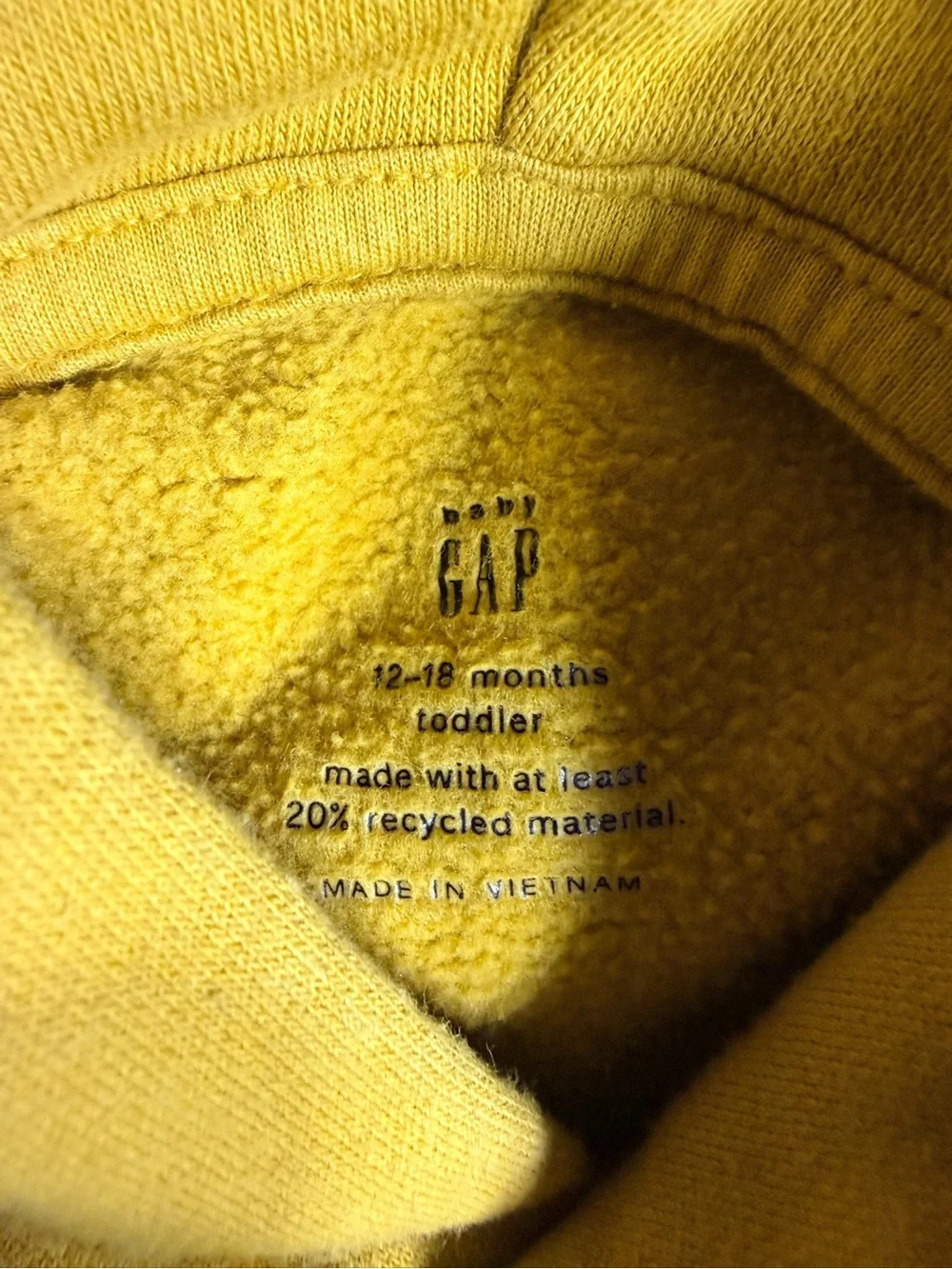 BabyGap 12-18M Mustard Yellow Gold Fleece Pullover Hoodie tonal Logo